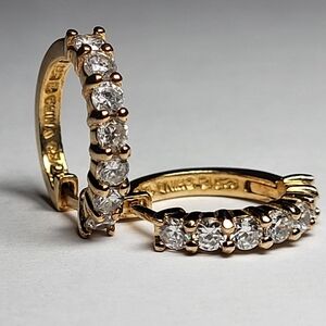 Vintage Cubic Zirconia Huggie Hoop Earrings Set In Gold Over Sterling Silver